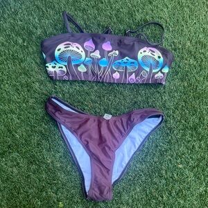 ROMWE Black Bikini with Colorful Mushroom Design